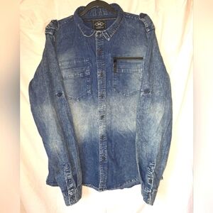 ROK Shirt Mens Medium Vintage Cloud Color Denim Wash Stretch Zippered Pocket